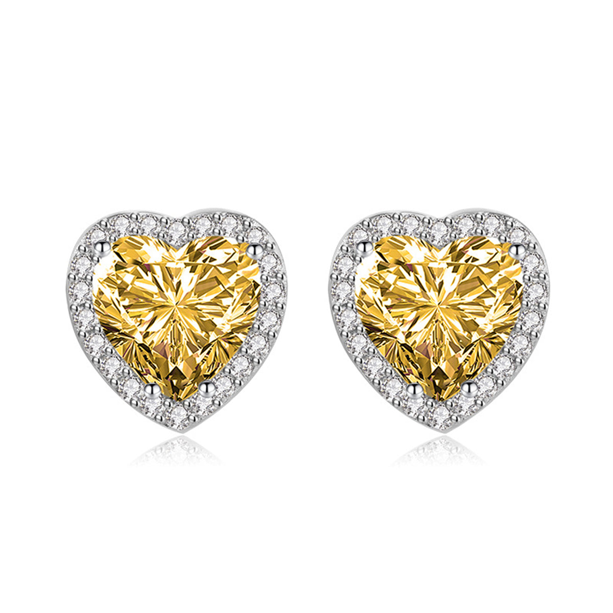Yellow Crystal & Cubic Zirconia Silver-Plated Halo Heart Stud Earrings
