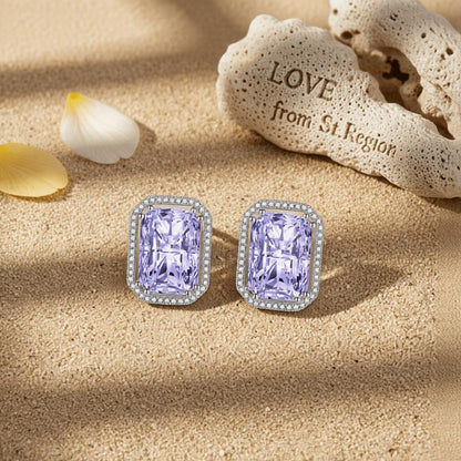 Purple Radiant Crystal and Cubic Zirconia Silvertone Halo Stud Earrings, cubic zirconia stud earrings for women, lifestyle...