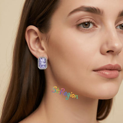 Purple Radiant Crystal and Cubic Zirconia Silvertone Halo Stud Earrings, cubic zirconia stud earrings for women, styled look