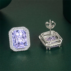 Purple Radiant Crystal & Cubic Zirconia Silver-Plated Halo Stud Earrings