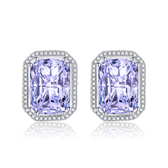 Purple Radiant Crystal & Cubic Zirconia Silver-Plated Halo Stud Earrings