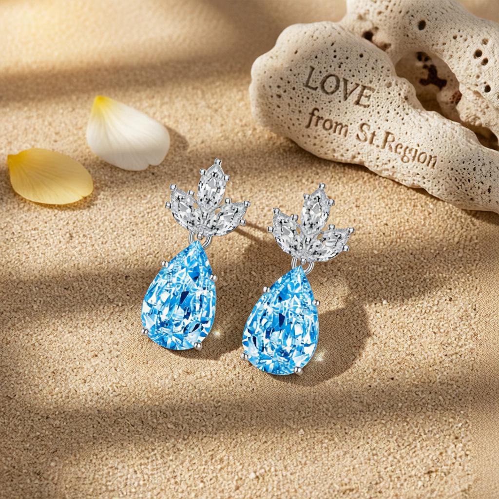 Blue Crystal and Silvertone Pineapple Drop Earrings, silver drop earrings for women, everyday style, lifestyle look
