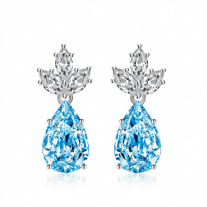 Blue Crystal & Silvertone Pineapple Drop Earrings