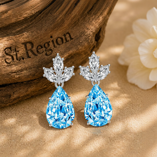 Blue Crystal & Silvertone Pineapple Drop Earrings