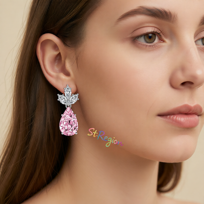 Pink Crystal & Silvertone Pineapple Drop Earrings