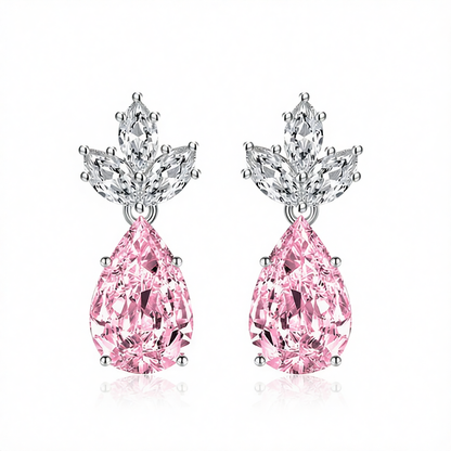 Pink Crystal & Silvertone Pineapple Drop Earrings
