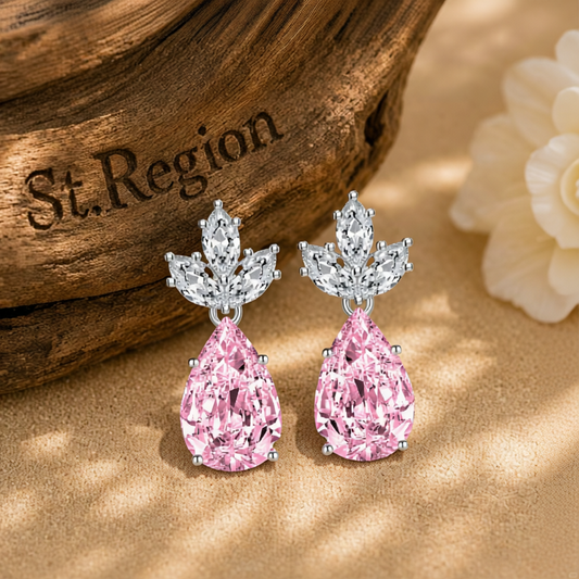Pink Crystal & Silvertone Pineapple Drop Earrings