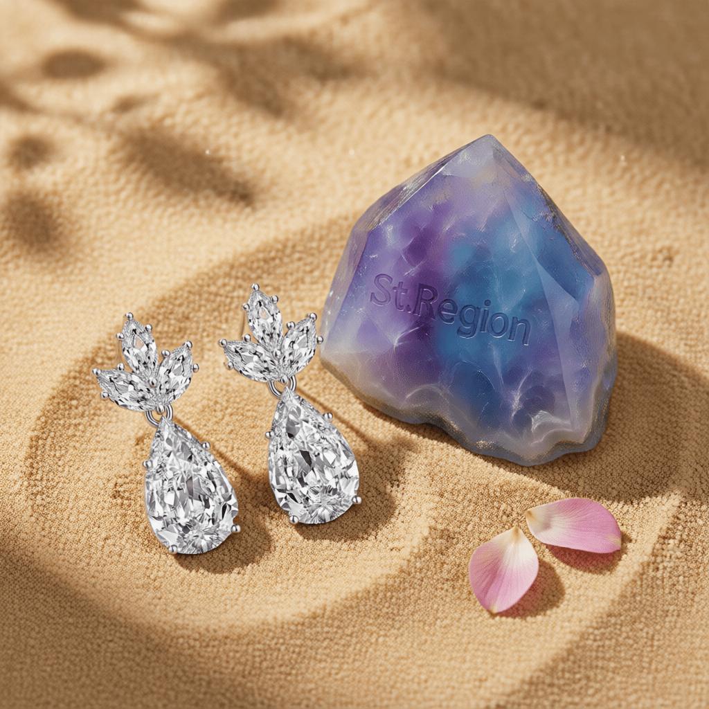 Clear Crystal and Silvertone Pineapple Drop Earrings, silver drop earrings for women, detail close-up