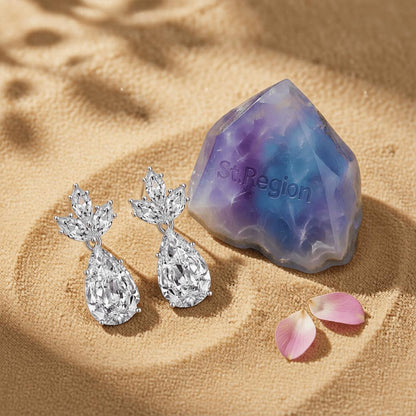 Clear Crystal and Silvertone Pineapple Drop Earrings, silver drop earrings for women, detail close-up