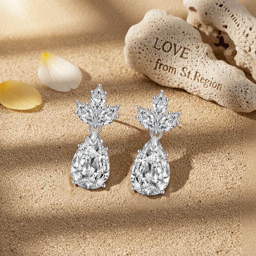 Clear Crystal and Silvertone Pineapple Drop Earrings, silver drop earrings for women, lifestyle look