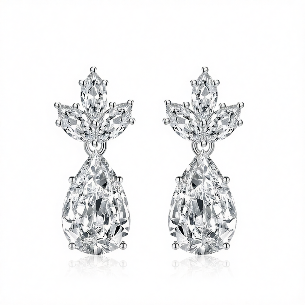 Clear Crystal & Silvertone Pineapple Drop Earrings
