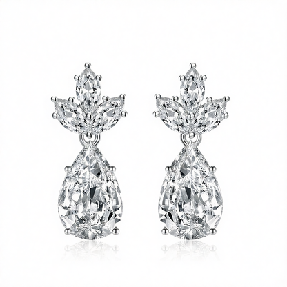 Clear Crystal & Silvertone Pineapple Drop Earrings
