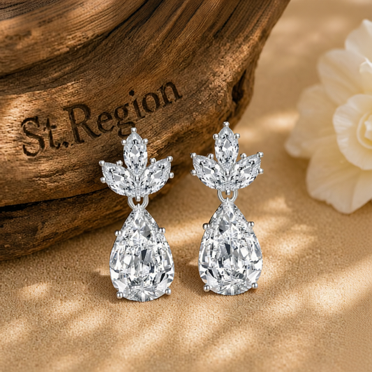 Clear Crystal & Silvertone Pineapple Drop Earrings