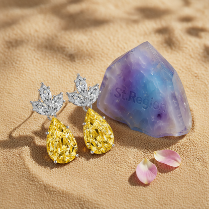 Yellow Crystal & Silvertone Pineapple Drop Earrings