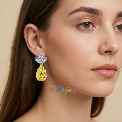 Yellow Crystal & Silvertone Pineapple Drop Earrings