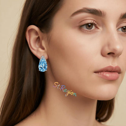 Blue Crystal and Cubic Zirconia Pear-Cut Stud Earrings, stud earrings for women, vintage-inspired design, styled look