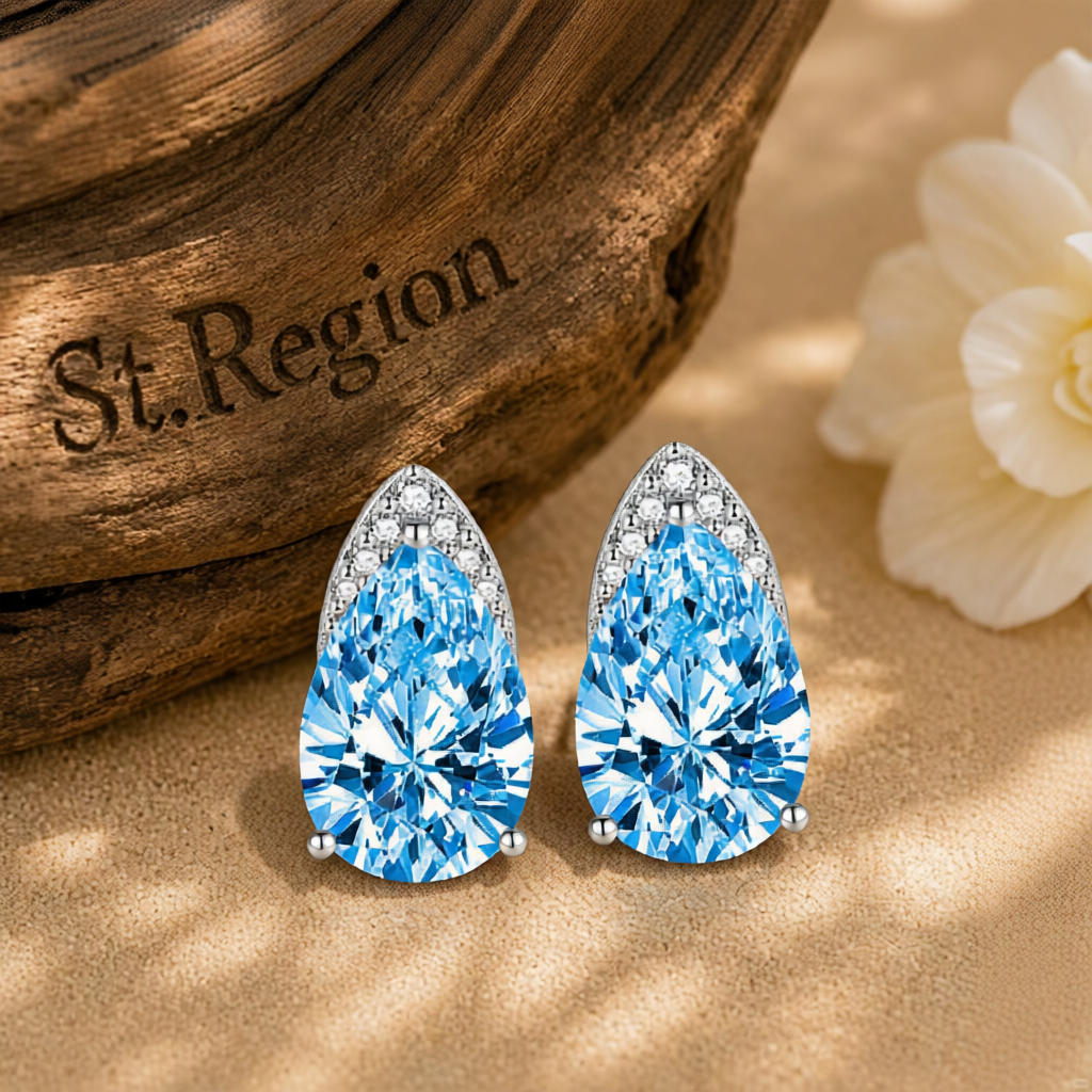 Blue Crystal & Cubic Zirconia Pear-Cut Stud Earrings