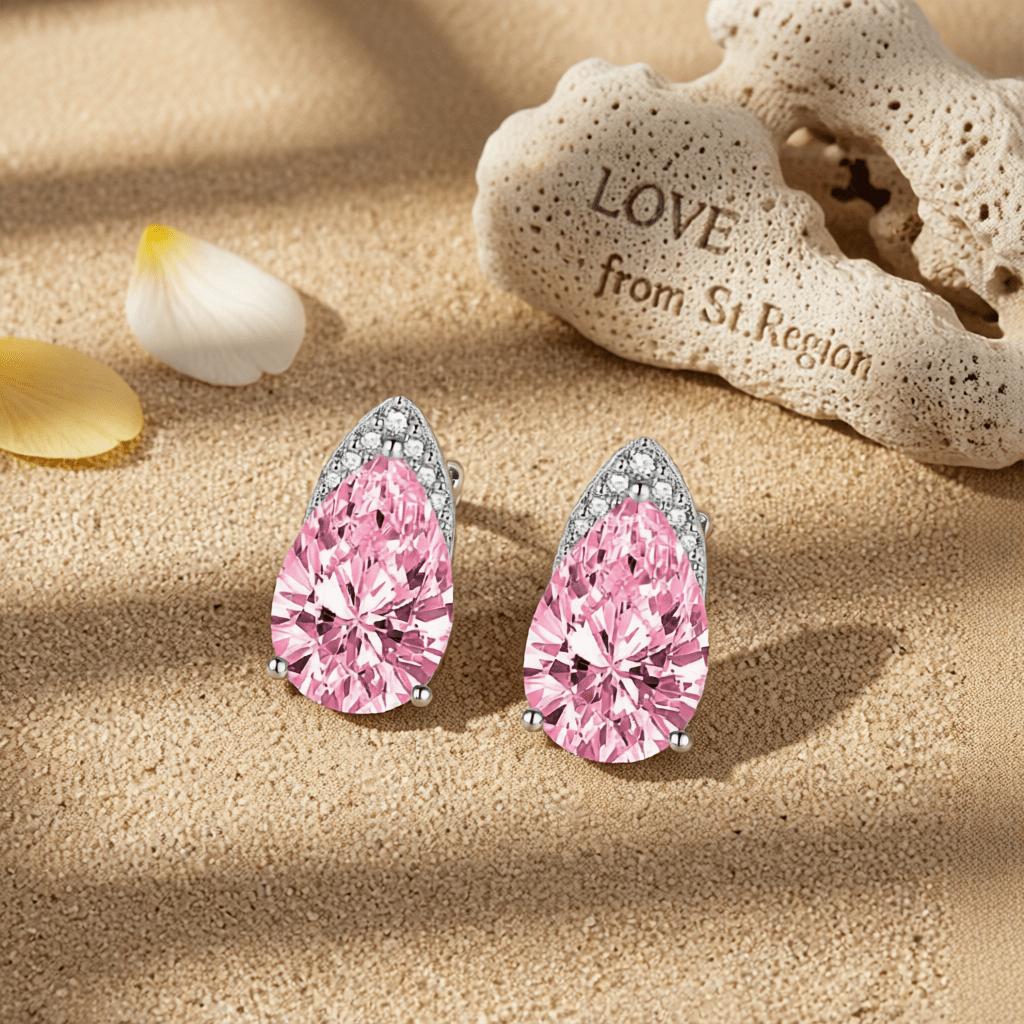 Pink Crystal and Cubic Zirconia Pear-Cut Stud Earrings, cubic zirconia stud earrings for women, lifestyle look