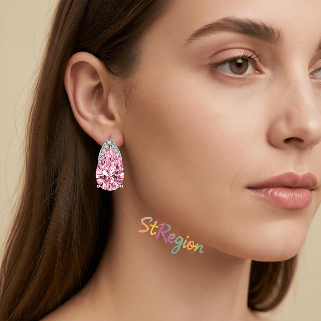 Pink Crystal and Cubic Zirconia Pear-Cut Stud Earrings, cubic zirconia stud earrings for women, styled look