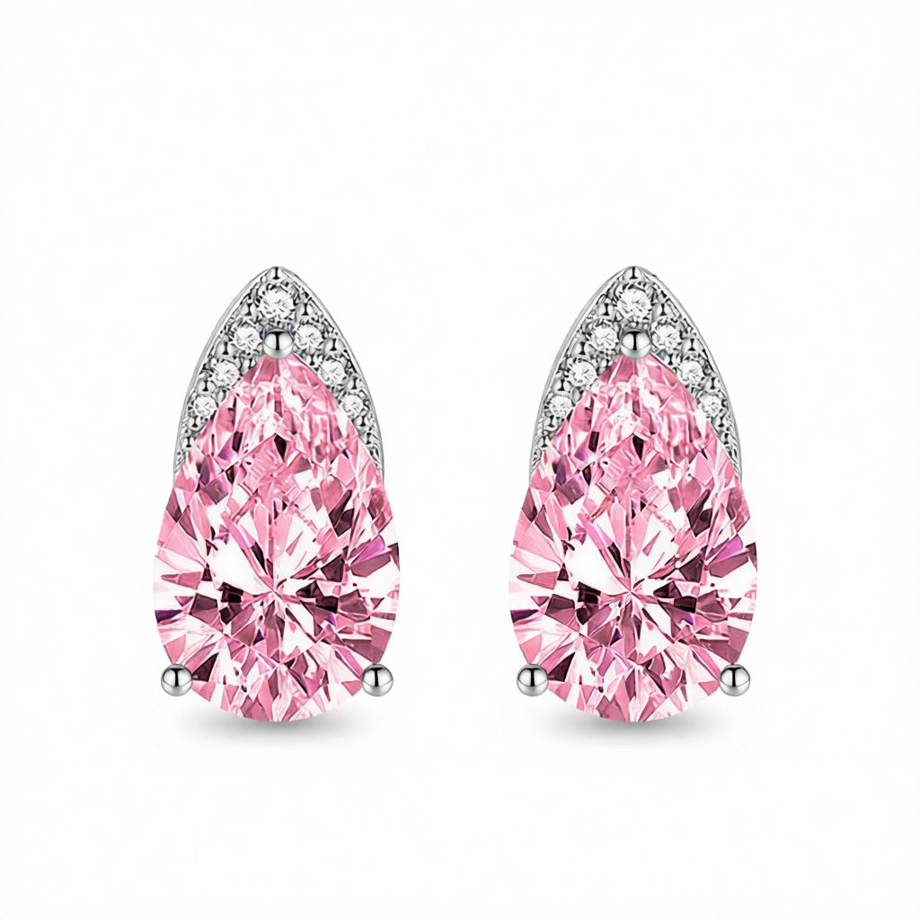 Pink Crystal & Cubic Zirconia Pear-Cut Stud Earrings