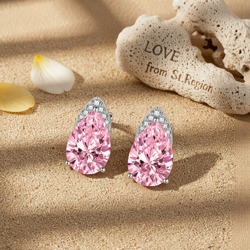 Pink Crystal & Cubic Zirconia Pear-Cut Stud Earrings