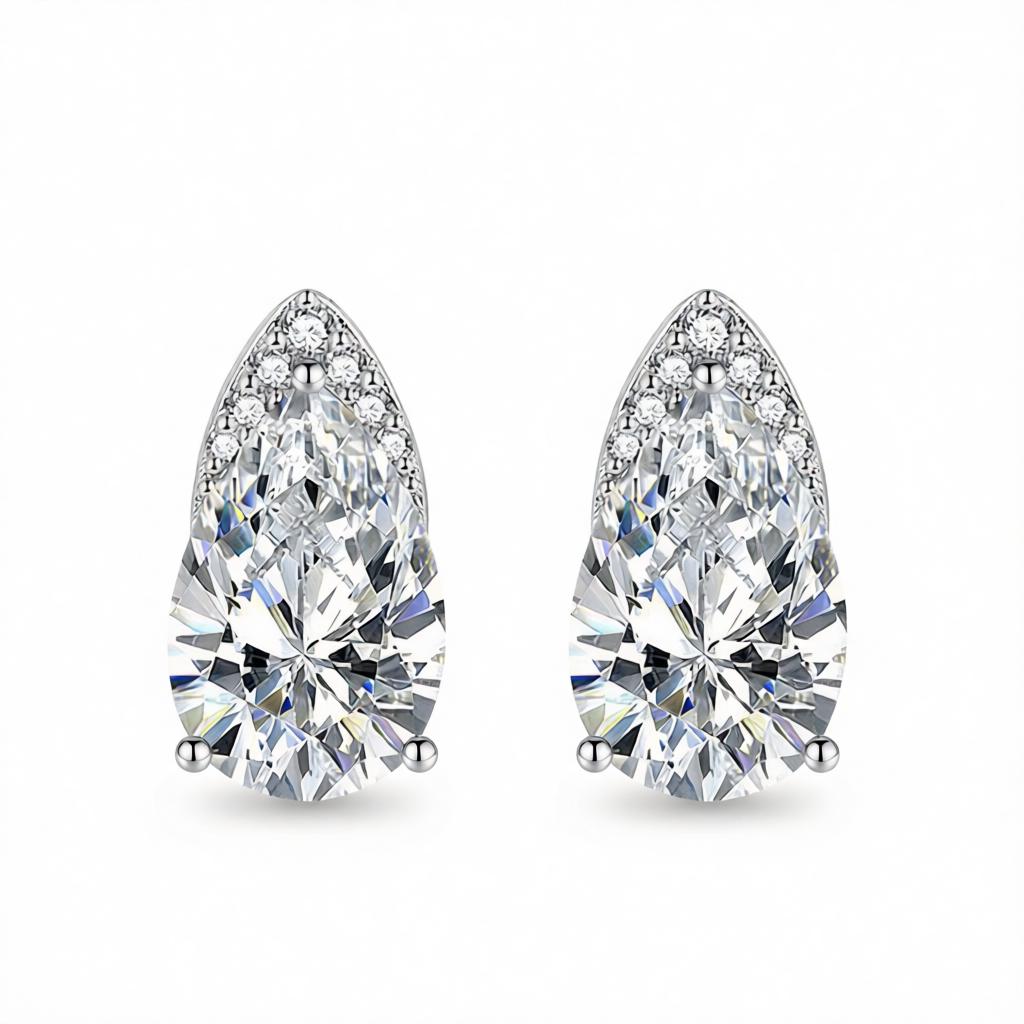 Clear Crystal and Cubic Zirconia Pear-Cut Stud Earrings, cubic zirconia stud earrings for women, side view