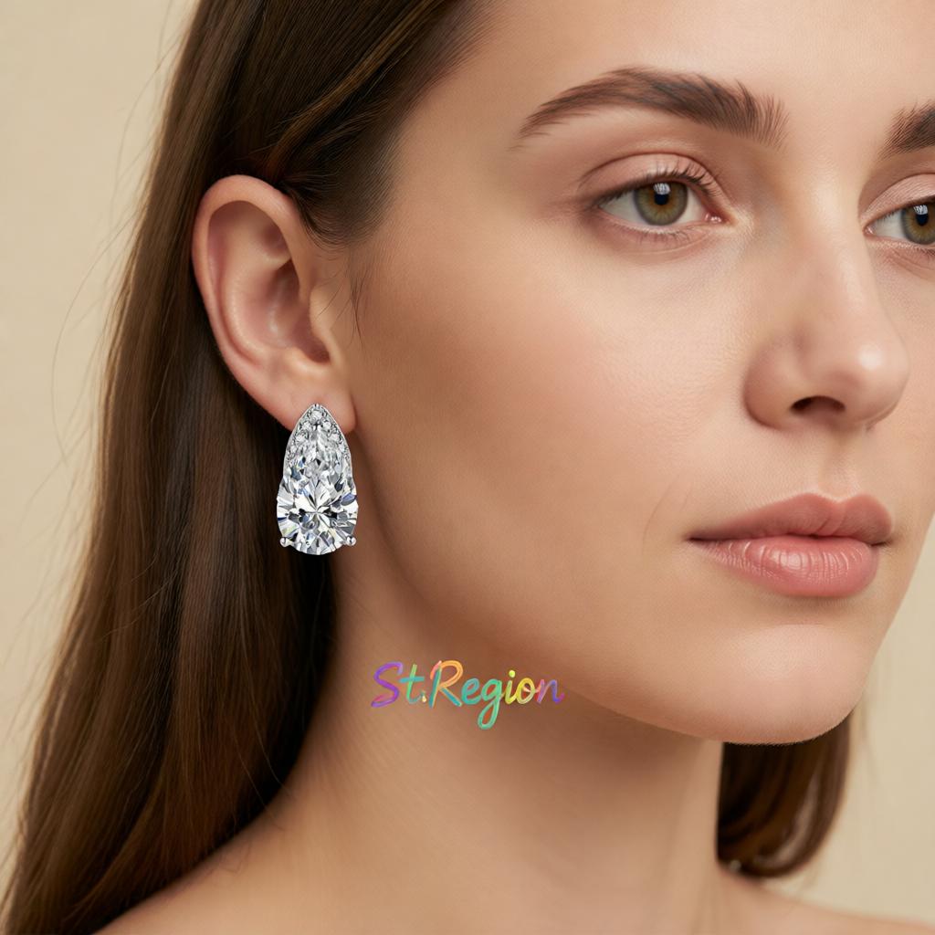 Clear Crystal and Cubic Zirconia Pear-Cut Stud Earrings, cubic zirconia stud earrings for women, styled look