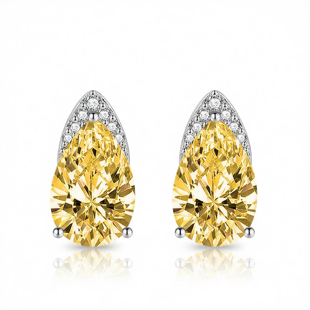 Yellow Crystal and Cubic Zirconia Pear-Cut Stud Earrings, cubic zirconia stud earrings for women, side view
