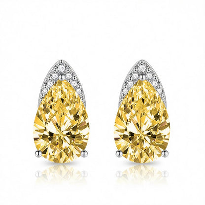 Yellow Crystal and Cubic Zirconia Pear-Cut Stud Earrings, cubic zirconia stud earrings for women, side view