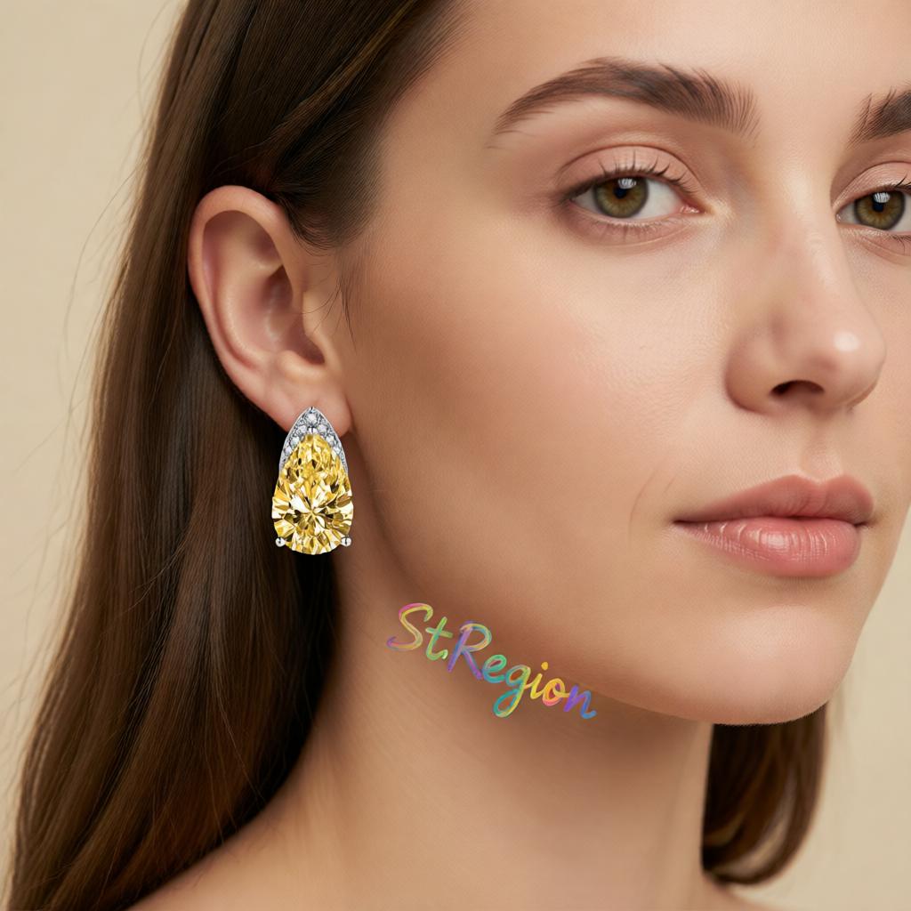 Yellow Crystal and Cubic Zirconia Pear-Cut Stud Earrings, cubic zirconia stud earrings for women, styled look