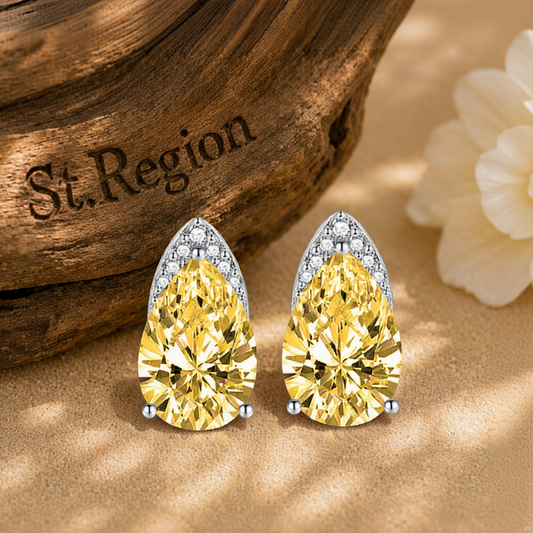 Yellow Crystal & Cubic Zirconia Pear-Cut Stud Earrings