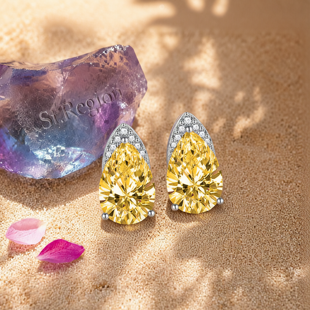 Yellow Crystal & Cubic Zirconia Pear-Cut Stud Earrings