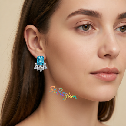Blue Crystal & Cubic Zirconia Radiant Stud Earrings