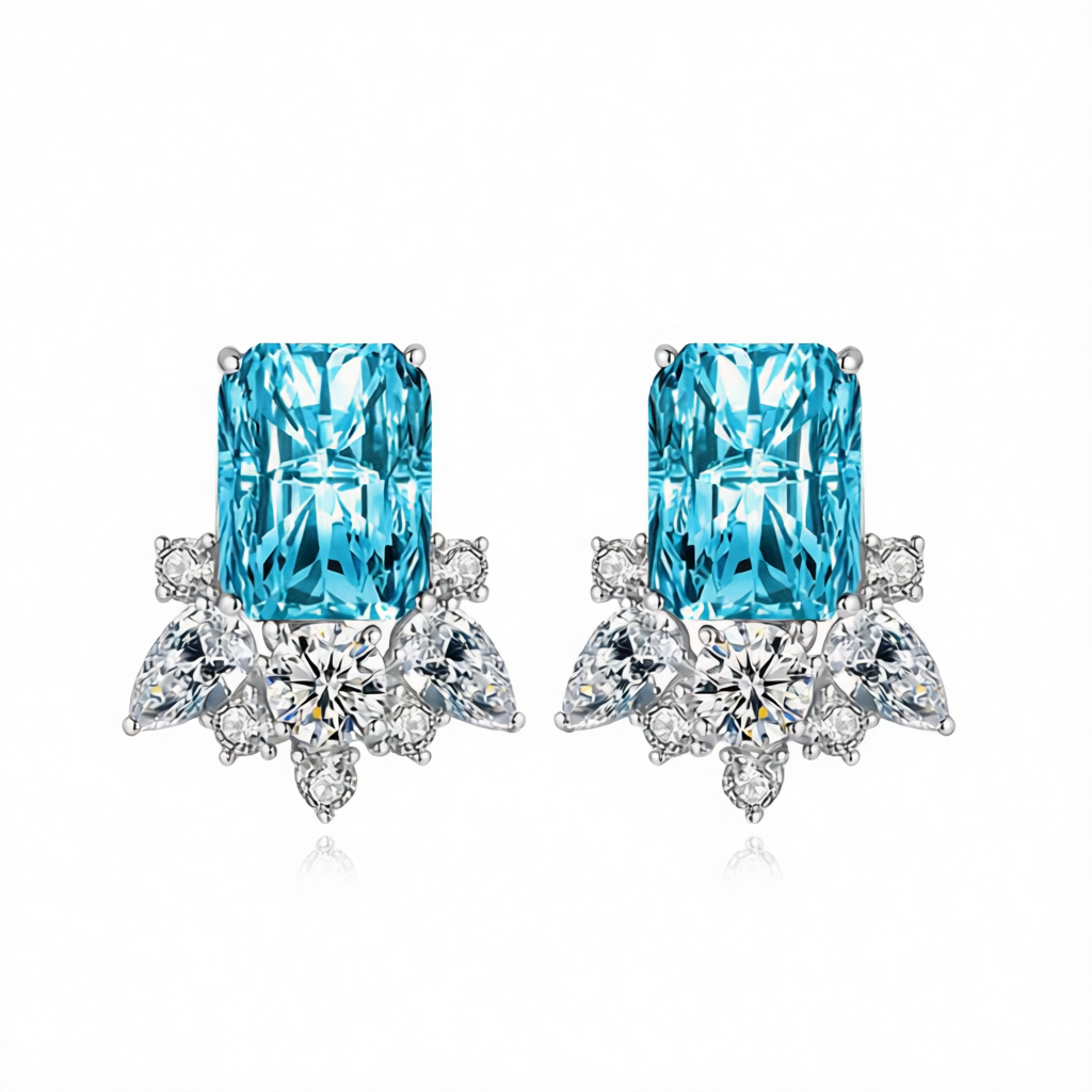 Blue Crystal & Cubic Zirconia Radiant Stud Earrings