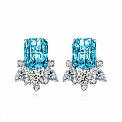 Blue Crystal & Cubic Zirconia Radiant Stud Earrings