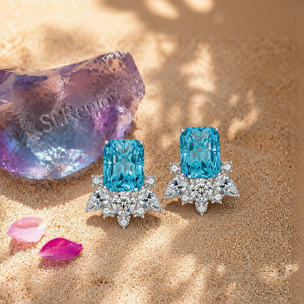Blue Crystal & Cubic Zirconia Radiant Stud Earrings