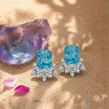 Blue Crystal & Cubic Zirconia Radiant Stud Earrings