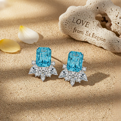 Blue Crystal & Cubic Zirconia Radiant Stud Earrings