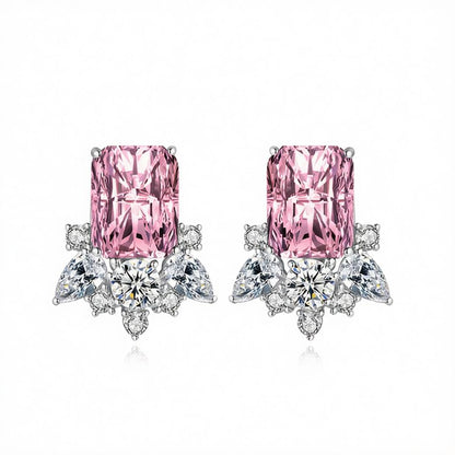 Pink Crystal and Cubic Zirconia Radiant Stud Earrings, cubic zirconia stud earrings for women, everyday style, side view