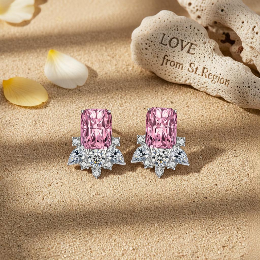 Pink Crystal and Cubic Zirconia Radiant Stud Earrings, cubic zirconia stud earrings for women, everyday style, lifestyle look