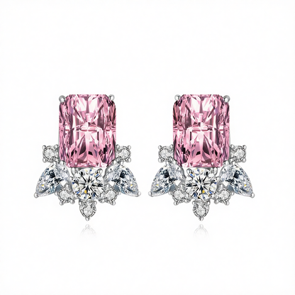 Pink Crystal & Cubic Zirconia Radiant Stud Earrings