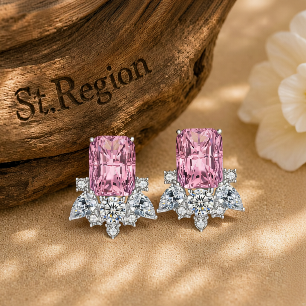 Pink Crystal & Cubic Zirconia Radiant Stud Earrings