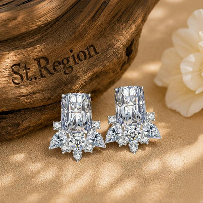 Clear Crystal and Cubic Zirconia Radiant Stud Earrings, cubic zirconia stud earrings for women, everyday style, front view
