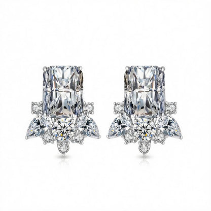 Clear Crystal and Cubic Zirconia Radiant Stud Earrings, cubic zirconia stud earrings for women, everyday style, side view
