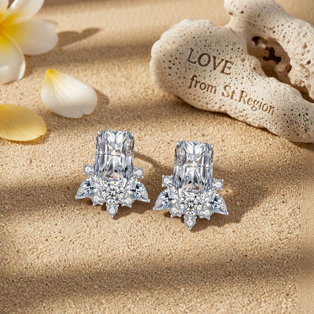 Clear Crystal and Cubic Zirconia Radiant Stud Earrings, cubic zirconia stud earrings for women, lifestyle look
