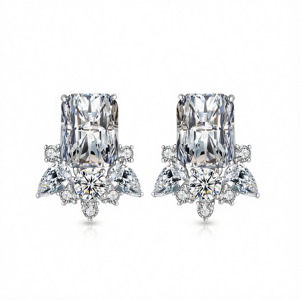 Clear Crystal & Cubic Zirconia Radiant Stud Earrings