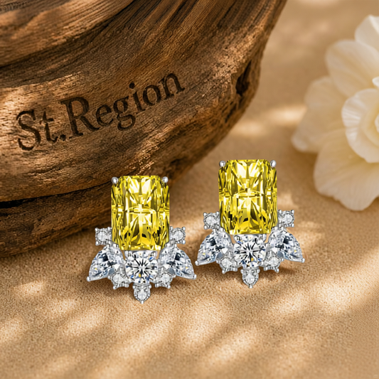 Yellow Crystal & Cubic Zirconia Radiant Stud Earrings