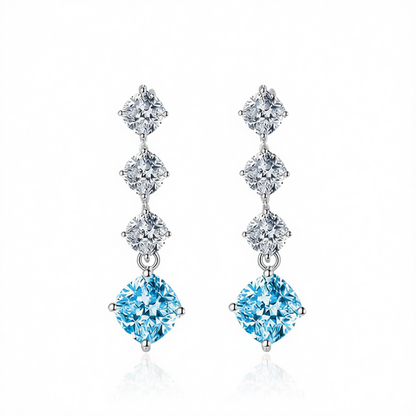 Blue Crystal & Silvertone Cushion-Cut Drop Earrings