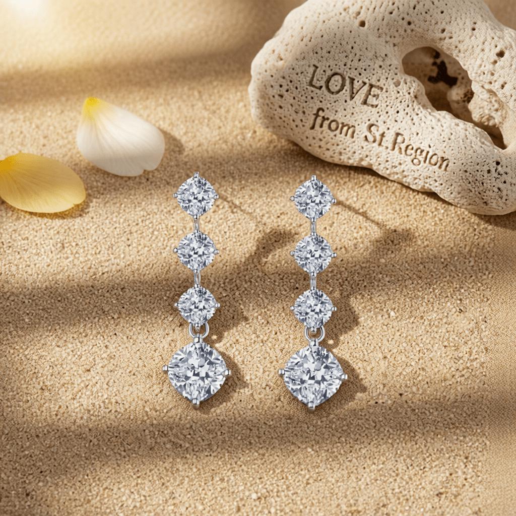Clear Crystal and Silvertone Cushion-Cut Drop Earrings, silver drop earrings for women, everyday style, lifestyle look