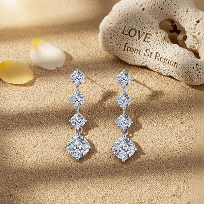 Clear Crystal and Silvertone Cushion-Cut Drop Earrings, silver drop earrings for women, everyday style, lifestyle look